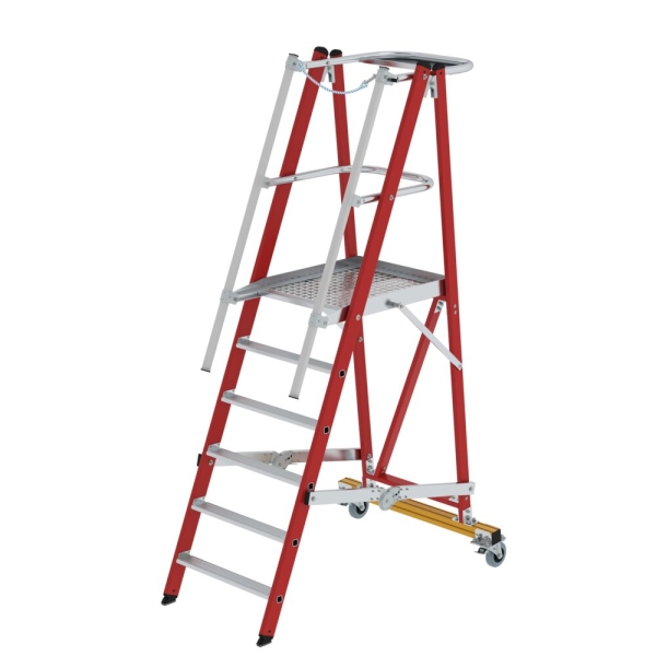 MUNK Plattformleiter GFK/Alu klappbar und fahrbar mit GFK-Handlauf 6 Stufen, 36326