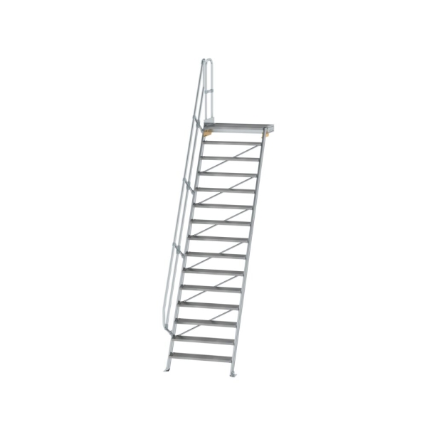 MUNK Treppe mit Plattform 60° Stufenbreite 1000 mm 15 Stufen Aluminium geriffelt, 600415