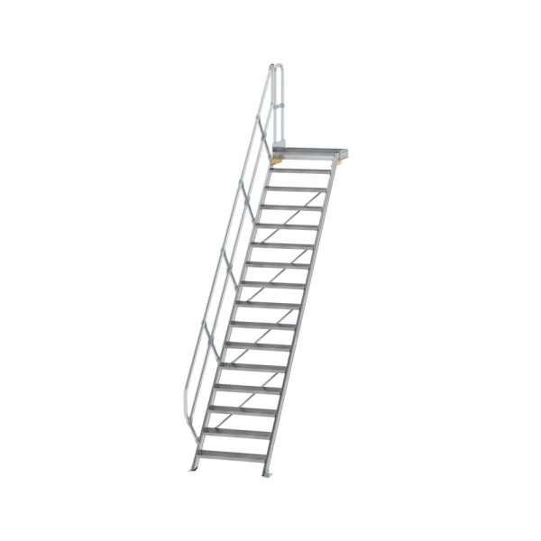 MUNK Treppe mit Plattform 45° Stufenbreite 800 mm 16 Stufen Aluminium geriffelt, 600456