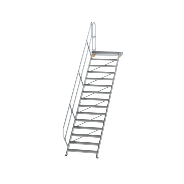 MUNK Treppe mit Plattform 45° Stufenbreite 1000 mm 15 Stufen Aluminium geriffelt, 600475