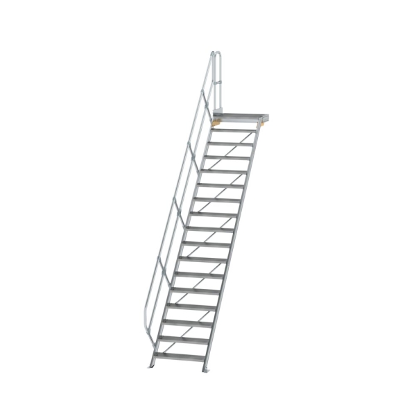 MUNK Treppe mit Plattform 45° Stufenbreite 800 mm 17 Stufen Aluminium geriffelt, 600457