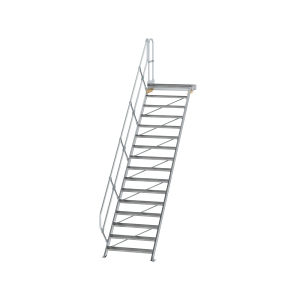 MUNK Treppe mit Plattform 45° Stufenbreite 1000 mm 16 Stufen Aluminium geriffelt, 600476