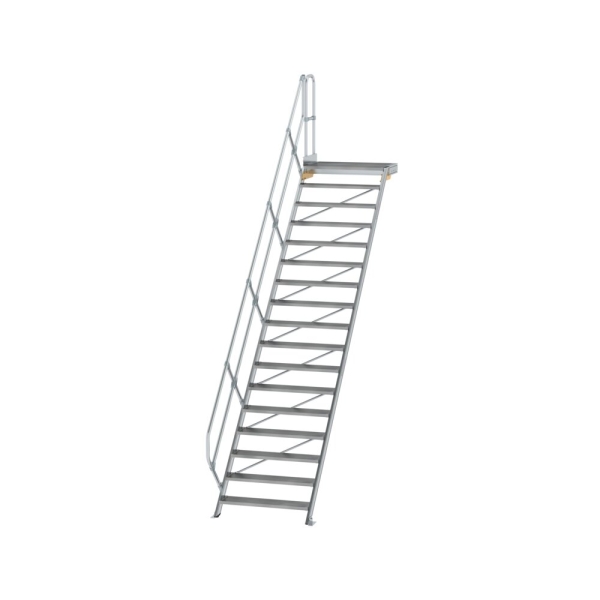 MUNK Treppe mit Plattform 45° Stufenbreite 1000 mm 17 Stufen Aluminium geriffelt, 600477