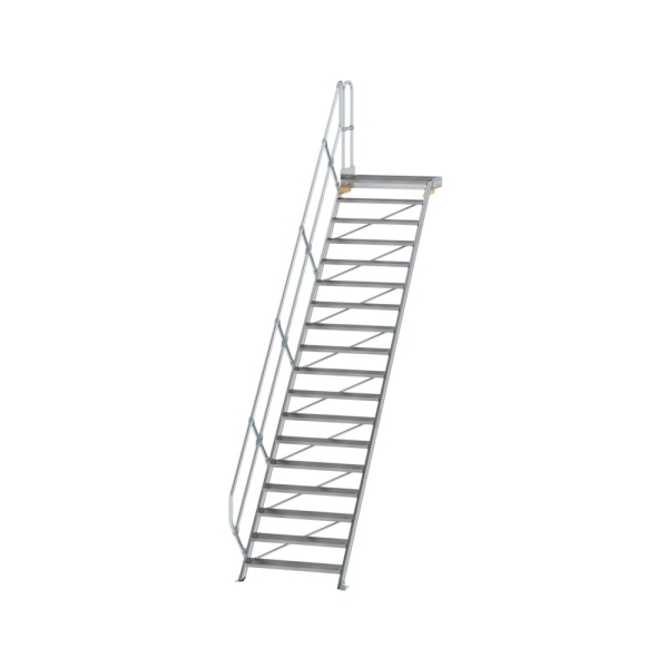 MUNK Treppe mit Plattform 45° Stufenbreite 1000 mm 18 Stufen Aluminium geriffelt, 600478