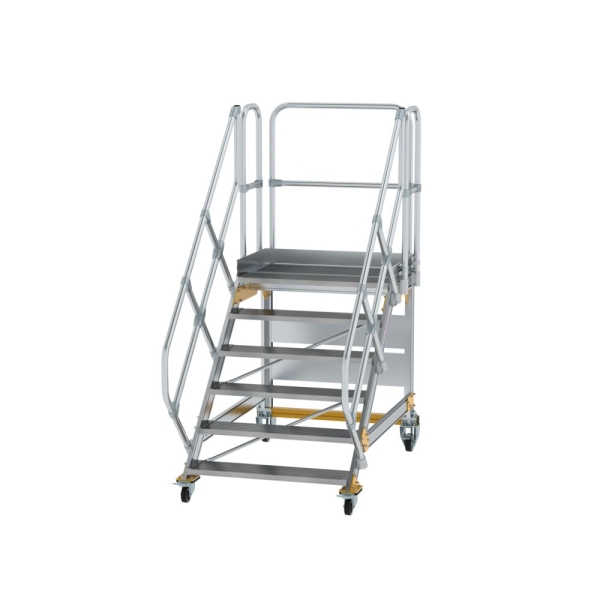 MUNK Plattformtreppe 45° fahrbar Stufenbreite 1000mm 6 Stufen Aluminium geriffelt, 600806
