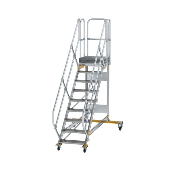 MUNK Plattformtreppe 45° fahrbar Stufenbreite 600 mm 9 Stufen Aluminium geriffelt, 600769