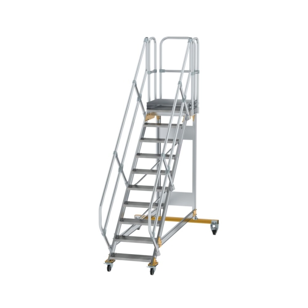 MUNK Plattformtreppe 45° fahrbar Stufenbreite 600 mm 10 Stufen Aluminium geriffelt, 600770