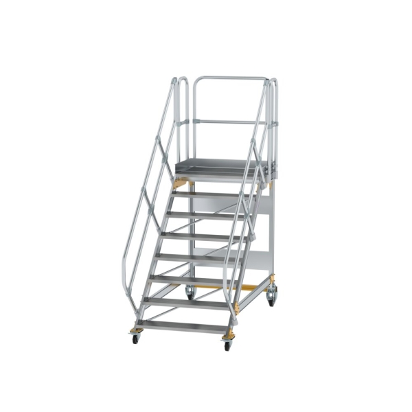 MUNK Plattformtreppe 45° fahrbar Stufenbreite 1000mm 8 Stufen Aluminium geriffelt, 600808