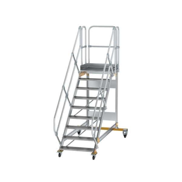 MUNK Plattformtreppe 45° fahrbar Stufenbreite 800 mm 9 Stufen Aluminium geriffelt, 600789
