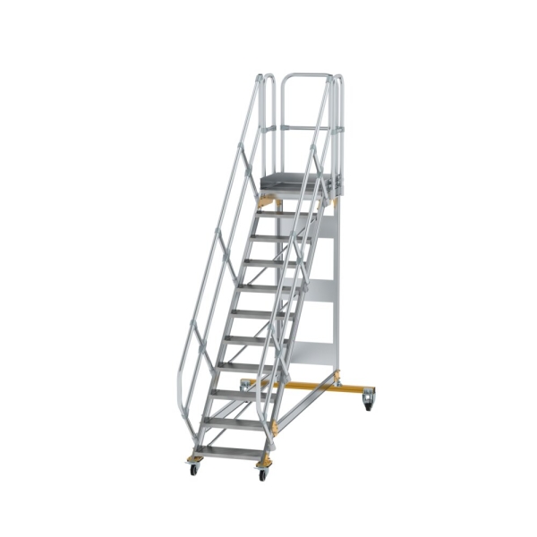 MUNK Plattformtreppe 45° fahrbar Stufenbreite 600 mm 11 Stufen Aluminium geriffelt, 600771