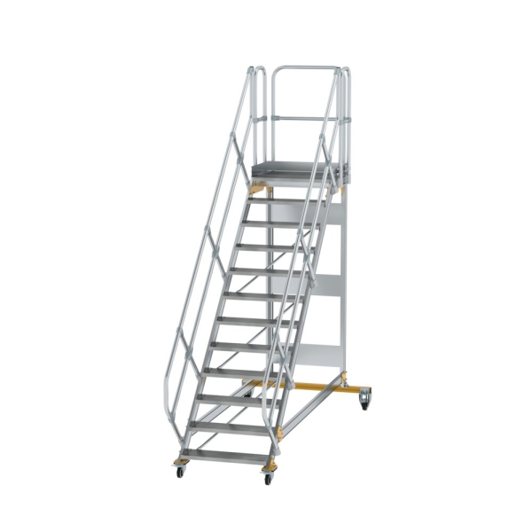 MUNK Plattformtreppe 45° fahrbar Stufenbreite 800 mm 12 Stufen Aluminium geriffelt, 600792