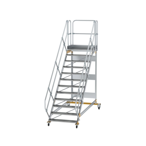 MUNK Plattformtreppe 45° fahrbar Stufenbreite 1000mm 12 Stufen Aluminium geriffelt, 600812