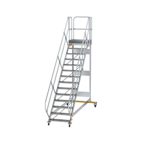 MUNK Plattformtreppe 45° fahrbar Stufenbreite 800 mm 14 Stufen Aluminium geriffelt, 600794