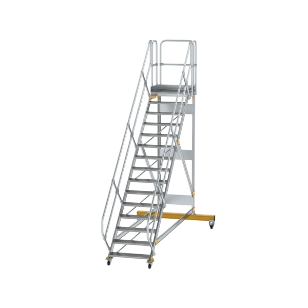 MUNK Plattformtreppe 45° fahrbar Stufenbreite 800 mm 15 Stufen Aluminium geriffelt, 600795