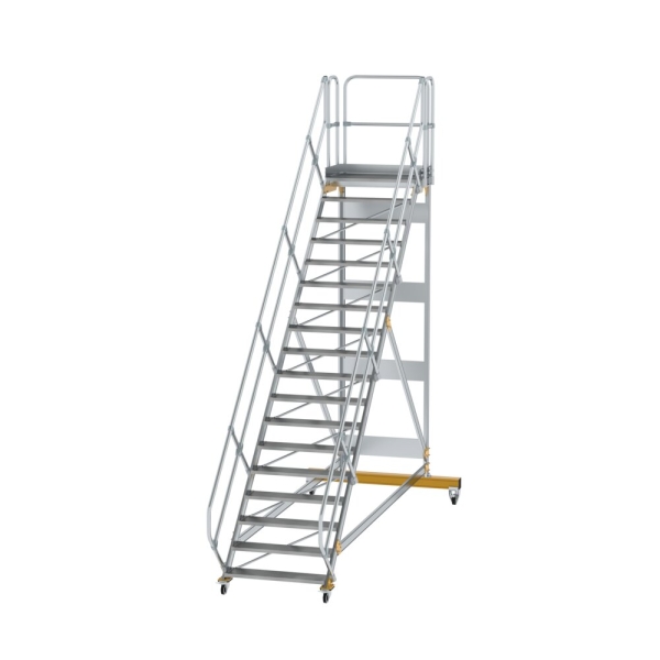 MUNK Plattformtreppe 45° fahrbar Stufenbreite 1000mm 18 Stufen Aluminium geriffelt, 600818