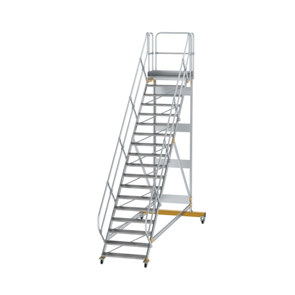 MUNK Plattformtreppe 45° fahrbar Stufenbreite 1000mm 19 Stufen Aluminium geriffelt, 600819