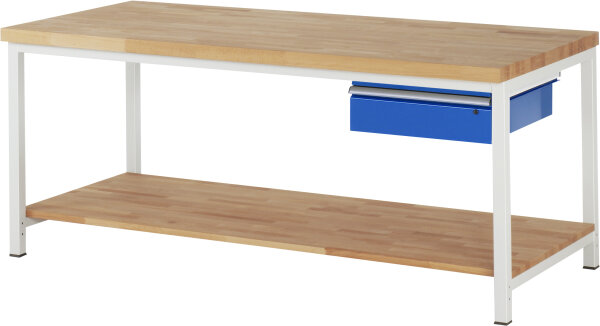 RAU Werkbank höhenverstellbar 8001A7, B2000xT900xH840-1040mm, 1xSchublade-TA, 03-8001A7-209B4H.11