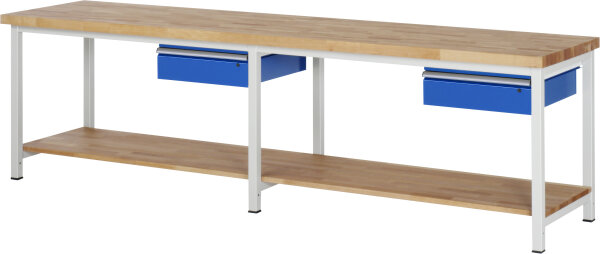 RAU Werkbank höhenverstellbar 8001A7, B3000xT700xH840-1040mm, 2xSchublade-TA, 03-8001A7-307B4H.11