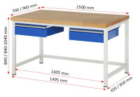 RAU Werkbank höhenverstellbar 8002A1, B1500xT700xH840-1040mm, 2xSchublade-TA, 03-8002A1-157B4H.11