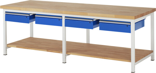 RAU Werkbank höhenverstellbar 8002A7, B2500xT900xH840-1040mm, 4xSchublade-TA, 03-8002A7-259B4H.11