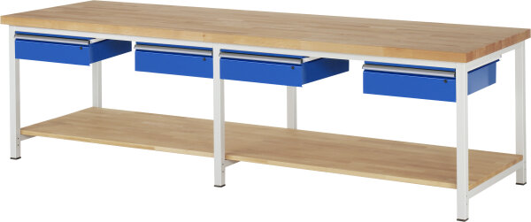 RAU Werkbank höhenverstellbar 8002A7, B3000xT900xH840-1040mm, 4xSchublade-TA, 03-8002A7-309B4H.11