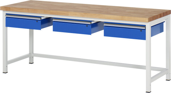 RAU Werkbank höhenverstellbar 8003A1, B2000xT700xH840-1040mm, 3xSchublade-TA, 03-8003A1-207B4H.11