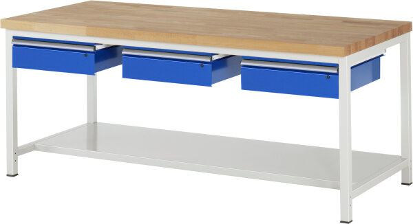 RAU Werkbank höhenverstellbar 8003A6, B2000xT900xH840-1040mm, 3xSchublade-TA, 03-8003A6-209B4H.11