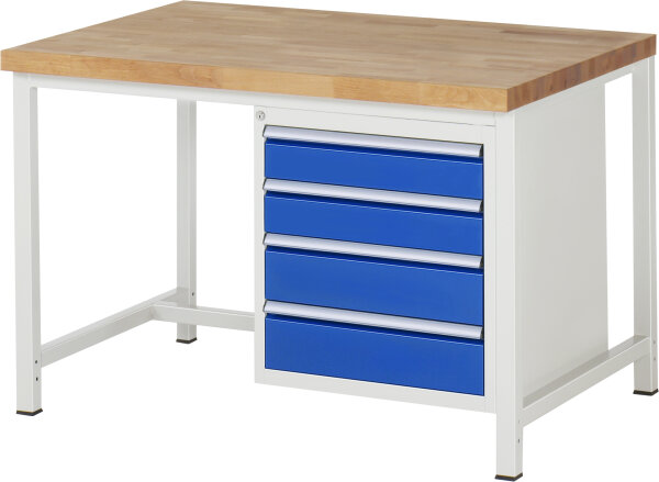 RAU Werkbank höhenverstellbar 8162A1, B1250xT900xH840-1040mm, 4xSchublade-TA, 03-8162A1-129B4H.11