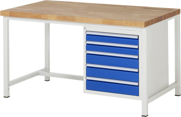RAU Werkbank höhenverstellbar 8171A1, B1500xT900xH840-1040mm, 5xSchublade-TA, 03-8171A1-159B4H.11