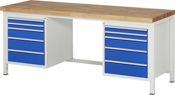 RAU Werkbank höhenverstellbar 8184A1, B2000xT700xH840-1040mm, 10xSchublade-TA, 03-8184A1-207B4H.11