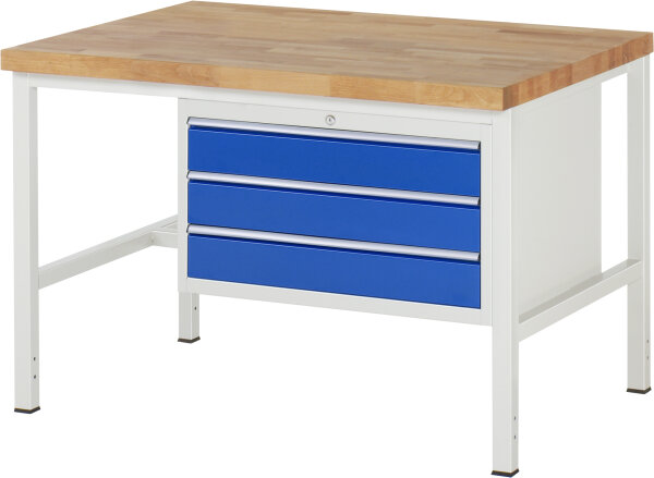 RAU Werkbank höhenverstellbar 8227A1, B1250xT900xH840-1040mm, 3xSchublade-TA, 03-8227A1-129B4H.11