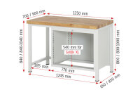 RAU Werkbank höhenverstellbar 8259A1, B1250xT900xH840-1040mm, 3xSchublade-TA, 03-8259A1-129B4H.11
