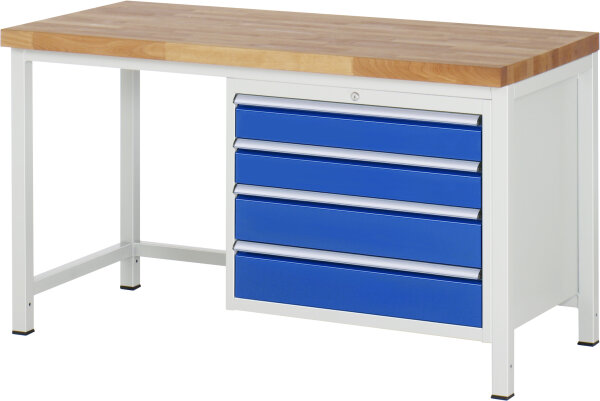 RAU Werkbank höhenverstellbar 8262A1, B1500xT700xH840-1040mm, 4xSchublade-TA, 03-8262A1-157B4H.11