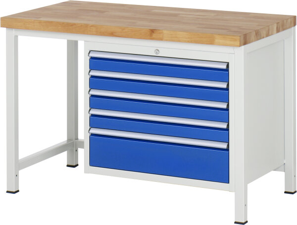 RAU Werkbank höhenverstellbar 8268A1, B1250xT700xH840-1040mm, 5xSchublade-TA, 03-8268A1-127B4H.11