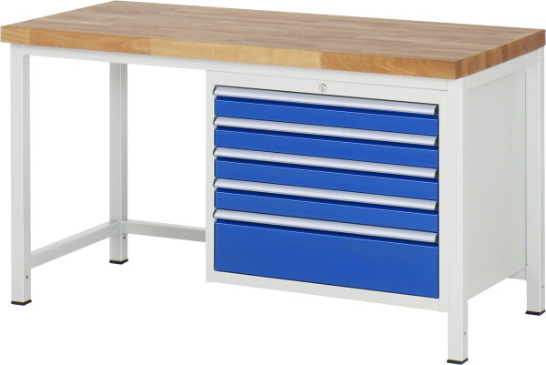 RAU Werkbank höhenverstellbar 8268A1, B1500xT700xH840-1040mm, 5xSchublade-TA, 03-8268A1-157B4H.11