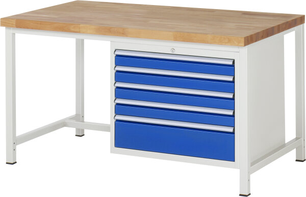 RAU Werkbank höhenverstellbar 8268A1, B1500xT900xH840-1040mm, 5xSchublade-TA, 03-8268A1-159B4H.11
