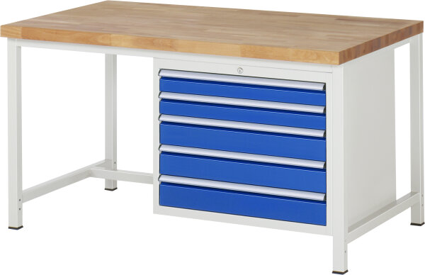 RAU Werkbank höhenverstellbar 8271A1, B1500xT900xH840-1040mm, 5xSchublade-TA, 03-8271A1-159B4H.11