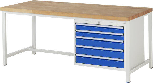 RAU Werkbank höhenverstellbar 8271A1, B2000xT900xH840-1040mm, 5xSchublade-TA, 03-8271A1-209B4H.11