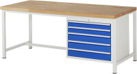 RAU Werkbank höhenverstellbar 8271A1, B2000xT900xH840-1040mm, 5xSchublade-TA, 03-8271A1-209B4H.11