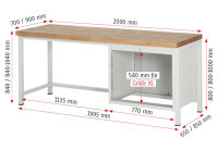 RAU Werkbank höhenverstellbar 8271A1, B2000xT900xH840-1040mm, 5xSchublade-TA, 03-8271A1-209B4H.11