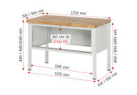 RAU Werkbank höhenverstellbar 8323A1, B1250xT700xH840-1040mm, 2xSchublade-TA, 03-8323A2-127B4H.11