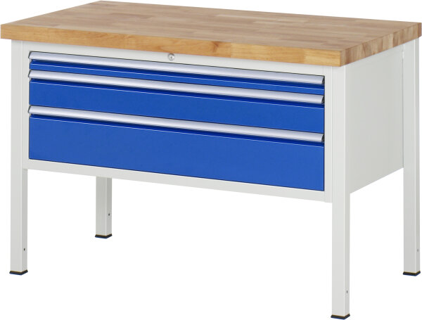 RAU Werkbank höhenverstellbar 8326A2, B1250xT700xH840-1040mm, 3xSchublade-TA, 03-8326A2-127B4H.11