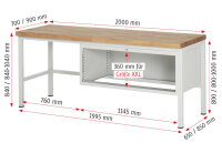 RAU Werkbank höhenverstellbar 8327A1, B2000xT900xH840-1040mm, 3xSchublade-TA, 03-8327A1-209B4H.11