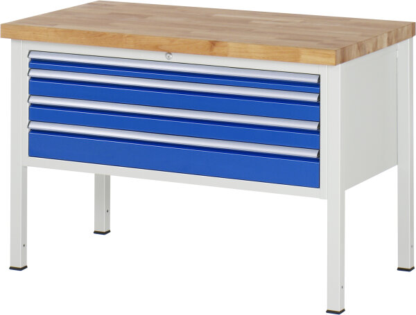 RAU Werkbank höhenverstellbar 8332A2, B1250xT700xH840-1040mm, 4xSchublade-TA, 03-8332A2-127B4H.11