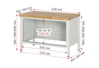 RAU Werkbank höhenverstellbar 8355A2, B1250xT900xH840-1040mm, 2xSchublade-TA, 03-8355A2-129B4H.11