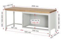 RAU Werkbank höhenverstellbar 8356A1, B2000xT700xH840-1040mm, 2xSchublade-TA, 03-8356A1-207B4H.11