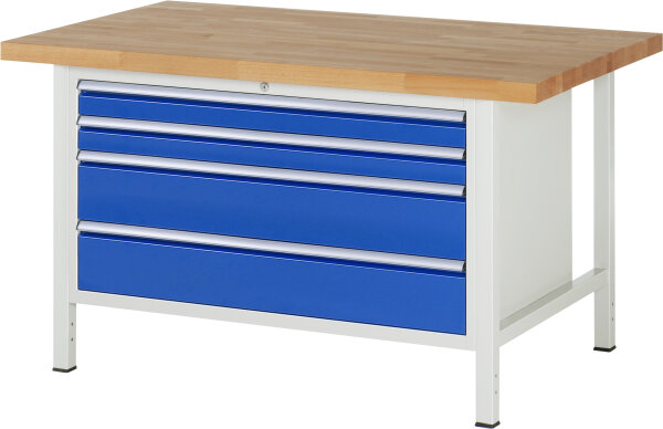 RAU Werkbank höhenverstellbar 8361A2, B1500xT900xH840-1040mm, 4xSchublade-TA, 03-8361A2-159B4H.11
