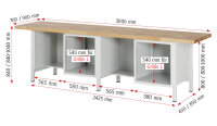 RAU Werkbank höhenverstellbar 8451A2, B3000xT700xH840-1040mm, 4xSchublade-TA, 03-8451A2-307B4H.11