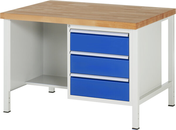 RAU Werkbank höhenverstellbar 8452A2, B1250xT900xH840-1040mm, 3xSchublade-TA, 03-8452A2-129B4H.11