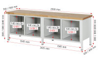 RAU Werkbank höhenverstellbar 8464A2, B2500xT900xH840-1040mm, 10xSchublade-TA, 03-8464A2-259B4H.11